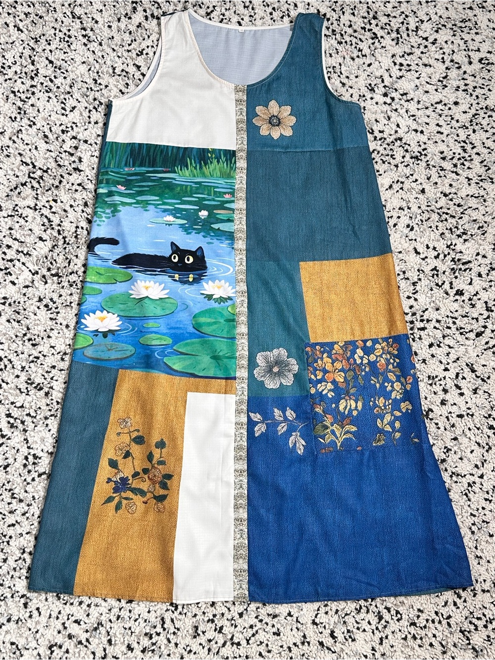 Source Unknown Blue Teal Mustard Patchwork Maxi Dress